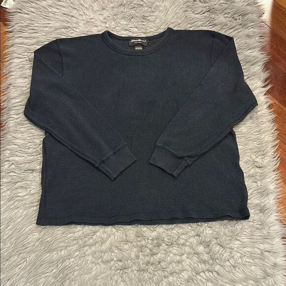 Eddie Bauer Navy Waffle Knit Long Sleeve - Picture 1 of 4